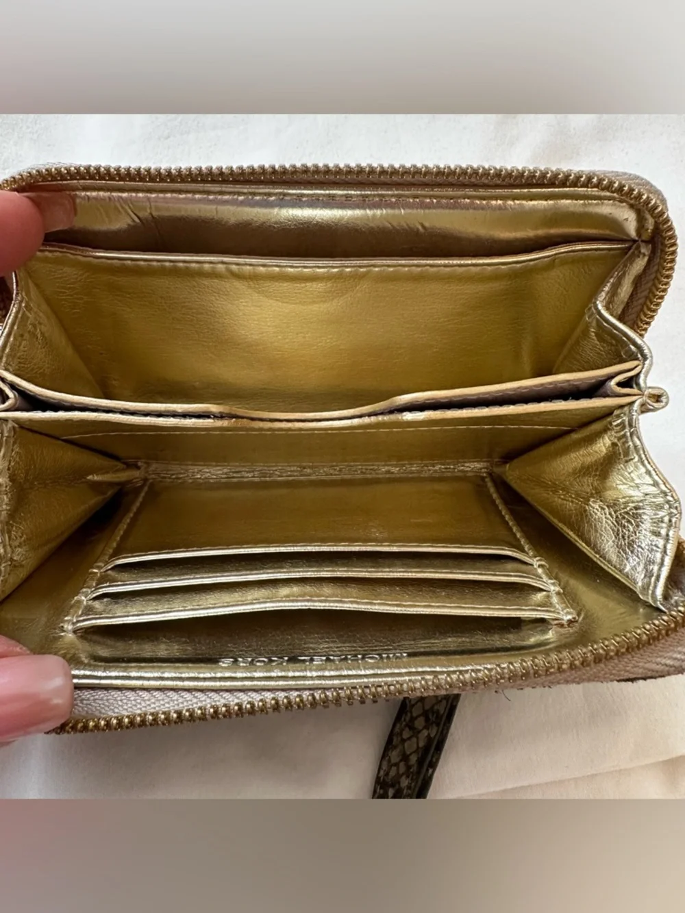 Michael Kors Jet Set Travel Continental Gray Tan Snake Embossed Wristlet Wallet